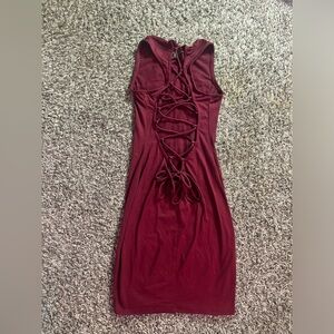 Deep red bodycon lace up dress💋